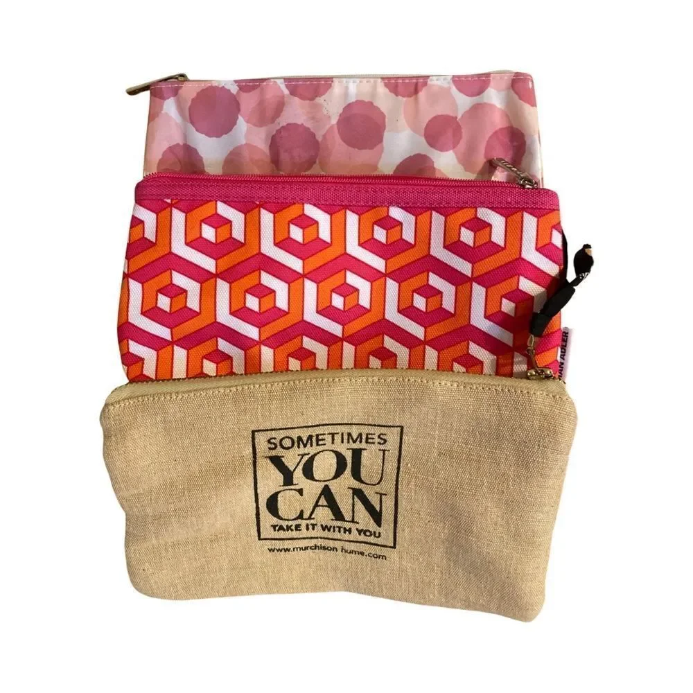 Bundle of 4 makeup bags NWOT - 9x6 burlap ,pink bags , 9x5 pink print , 7x5 leo